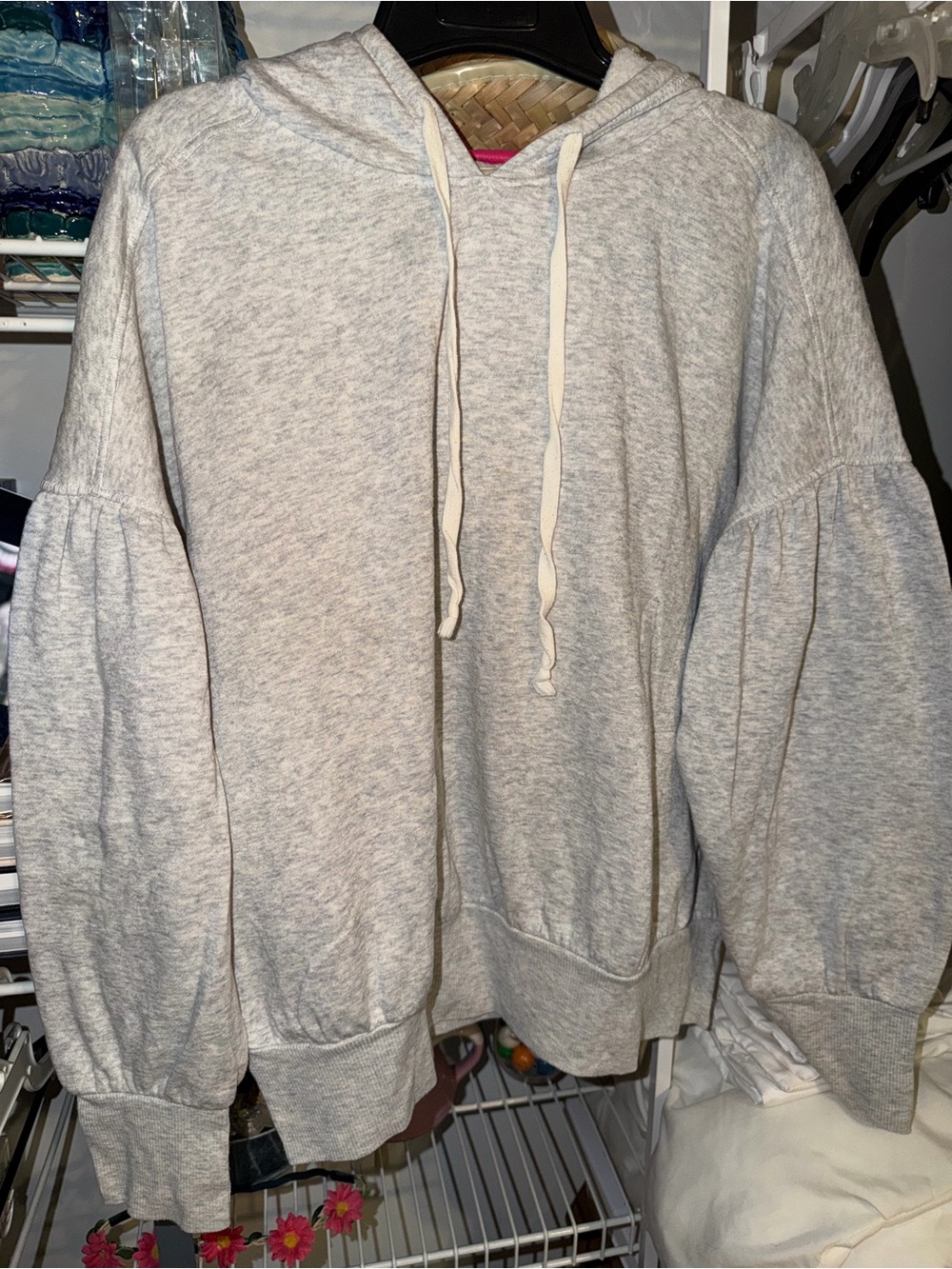 Xhilaration Light Gray Crewneck Hoodie with Balloon Sleeves